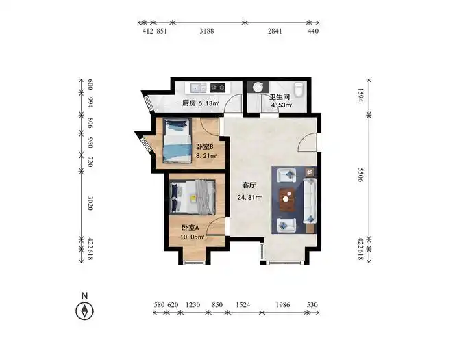 大成时代公寓楼2室1厅户型图