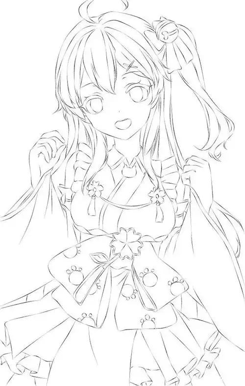 尊重原创,为丰富二次元224_319人物黑白动漫插画绘画线稿手绘女生男生