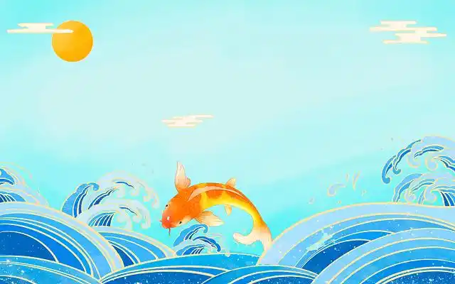 国潮海浪背景古风背景图国潮海浪插画背景