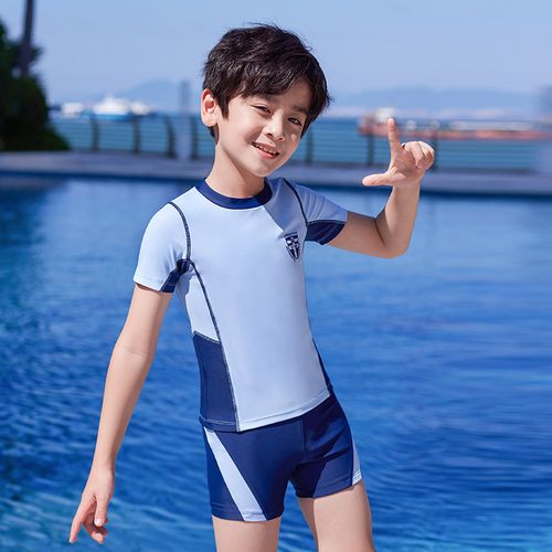 佑游儿童泳衣男童分体中大童宝宝温泉男孩游泳衣泳裤泳装套装 蓝 色 l
