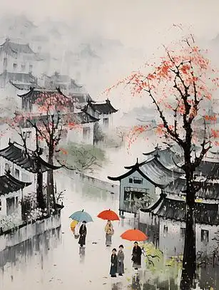 江南烟雨,中国画,水墨画山水画