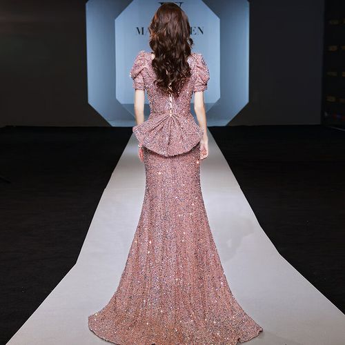 帕威索鱼尾晚礼服女轻奢小众高端宴会气质拖尾亮片长主持人高级感年会