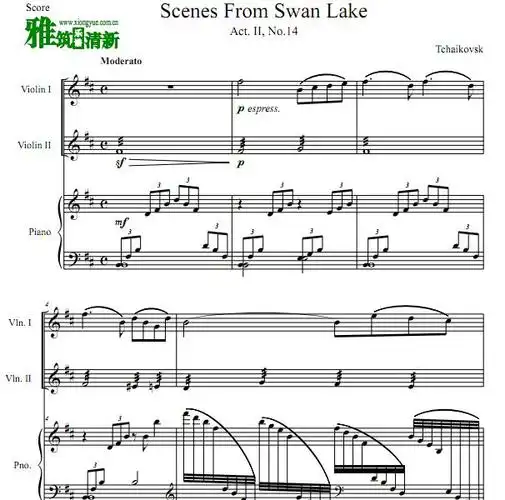 柴可夫斯基天鹅湖场景scenefromswanlake小提琴钢琴三重奏谱