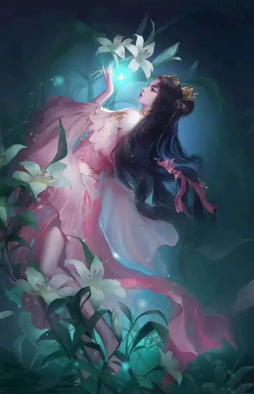 中国风古装3d古风美女鲜花