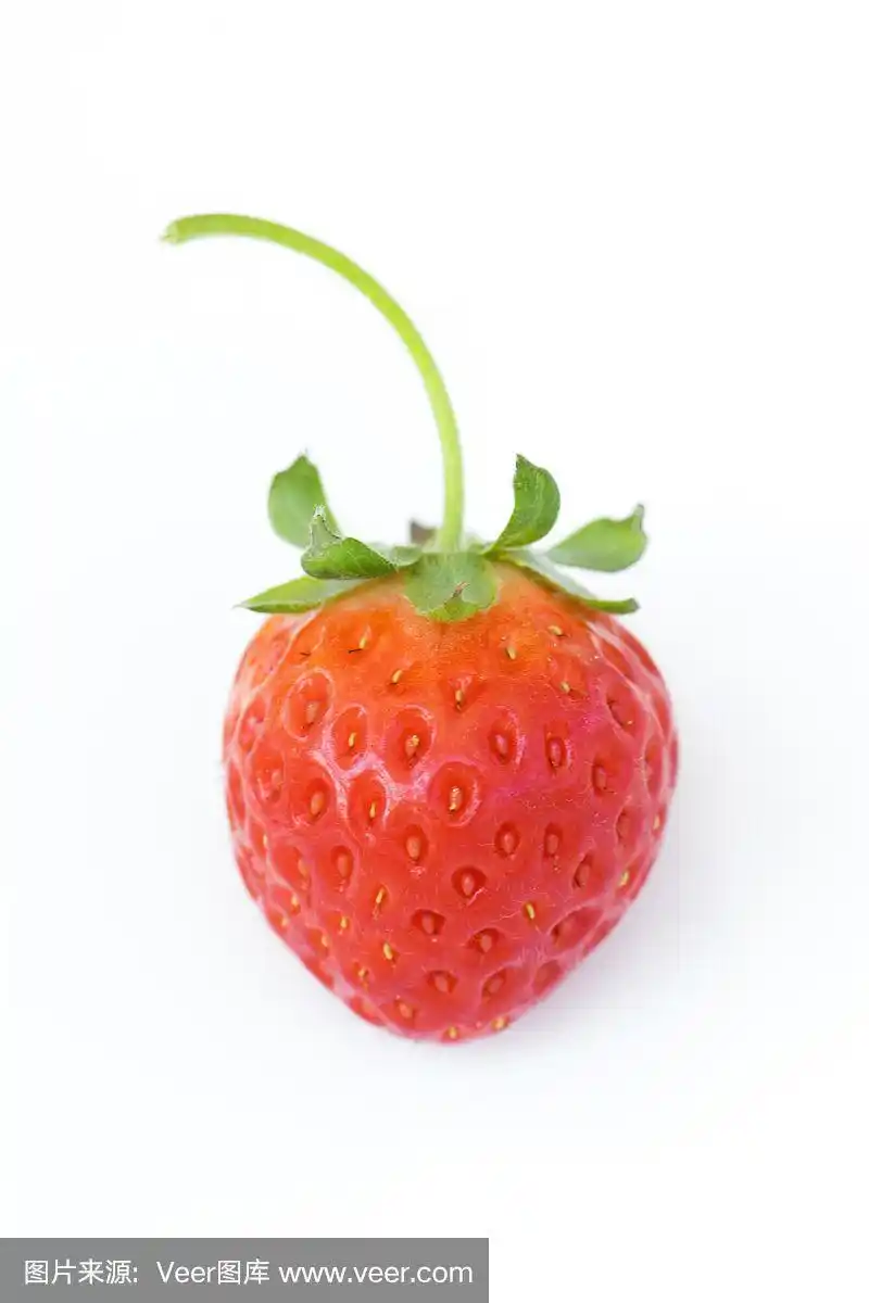 单个草莓孤立在白色背景上