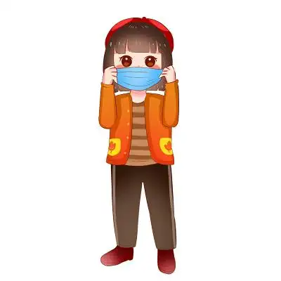 手绘卡通戴口罩的小女孩原创人物素材
