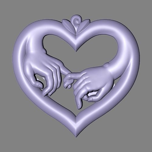 stl爱心手牵手圆雕图精修雕刻机情侣吊坠平安扣3d立体打印l0401