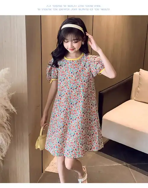 【天猫优质棉】女童连衣裙夏装长裙短袖女孩夏天雪纺裙儿童公主裙子