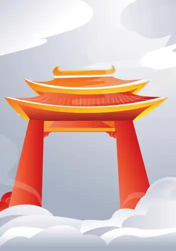 中国传统神话天门宫阙形式矢量插画