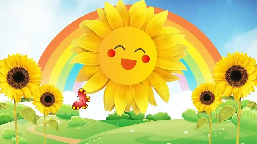 4k卡通向日葵金色童年背景视频六一歌曲背景金色童年