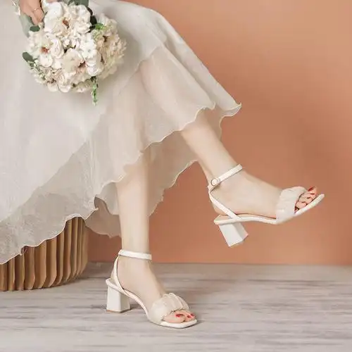 凉鞋女夏外穿ins仙女风2022新款时尚网纱一字扣高跟鞋夏天凉拖鞋