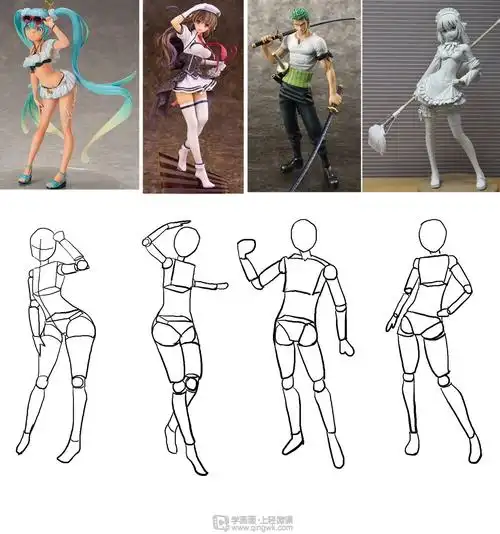 《动漫插画基础——站姿人体盒子人概括练习》by 软绵绵