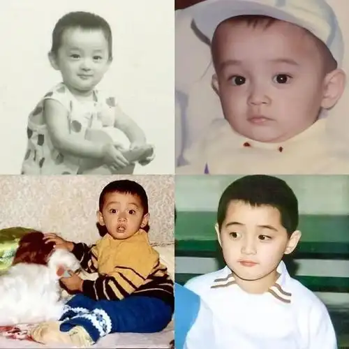 陈晓小时候感觉挺皮,长得和现在没咋变,感觉就是现在缩小版,眼窝和笑