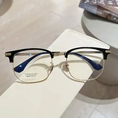 钛金属眉毛眼镜架男可配近视斯文败类痞帅理工男眉线型半框眼镜框