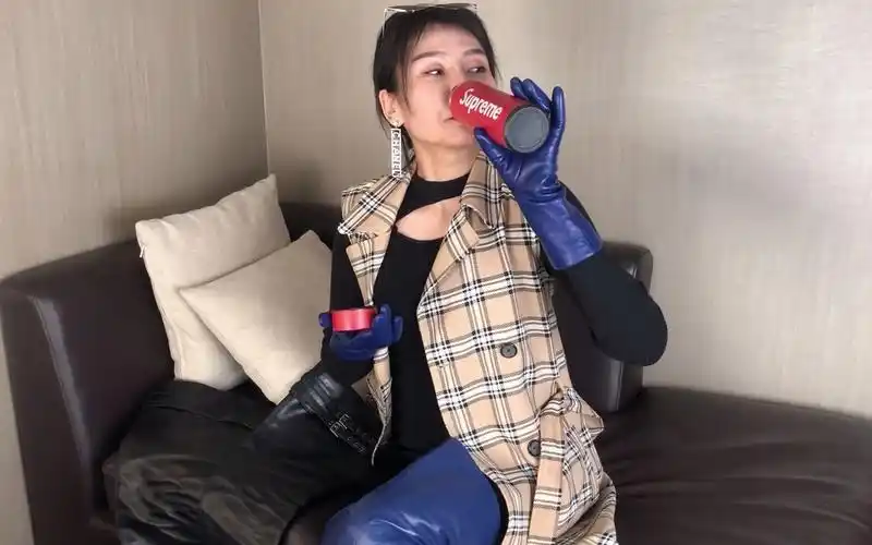 享受夜晚的寂静-蓝色大腿靴和蓝色顶级中长款羊皮手套