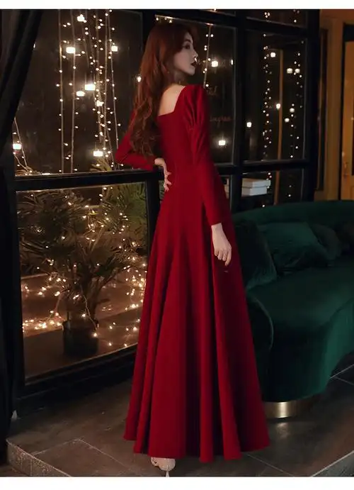 敬酒服新娘2020新款气质酒红色结婚礼服平时可穿长袖大气显瘦