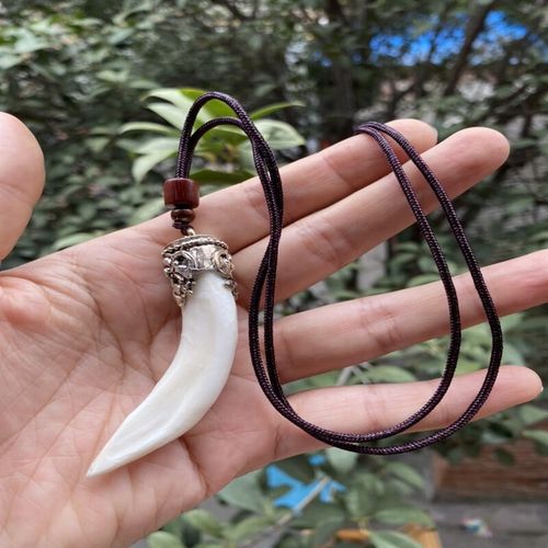 兴颖原生态野猪牙吊坠钥匙坠子文玩杂项民族风野猪燎牙挂坠男士项链