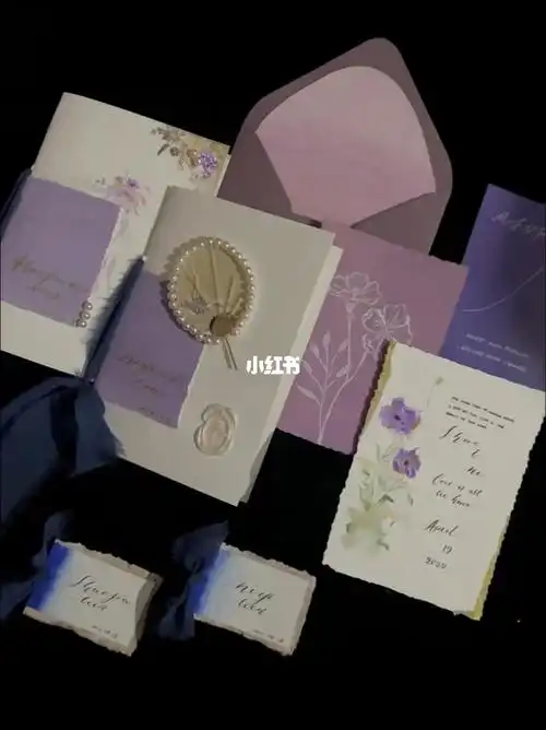 婚礼纸品蓝紫色紫誓言卡细节卡设计