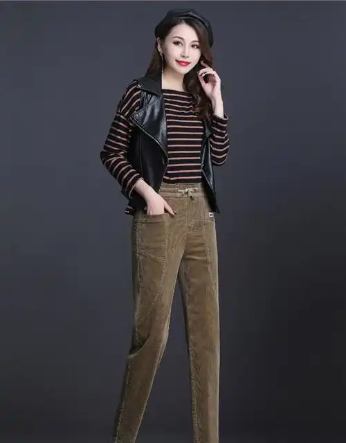 熙枚熙枚 灯芯绒裤秋季显瘦老爹哈伦裤女春秋2021新款萝卜裤小脚裤