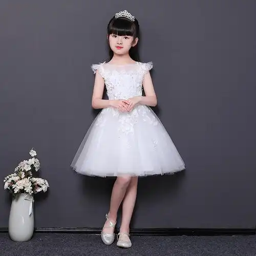 丽兰朵蓬蓬纱女童公主裙花童白色婚纱礼服儿童钢琴走秀主持表演服
