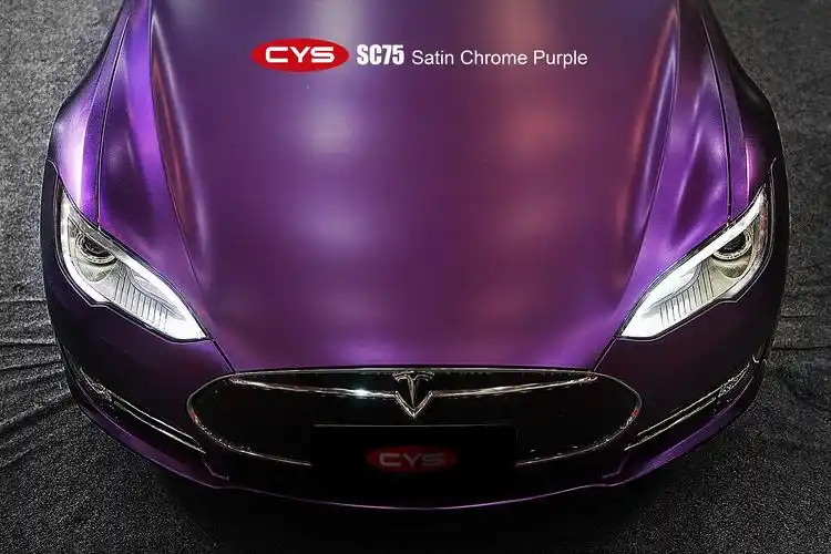 豪与华相融合 特斯拉绸缎冰紫车身改色贴膜