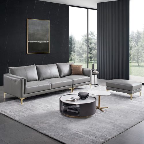 真皮沙发客厅中小户型头层牛皮意式轻奢家具组合 3027 灰咖色三人位