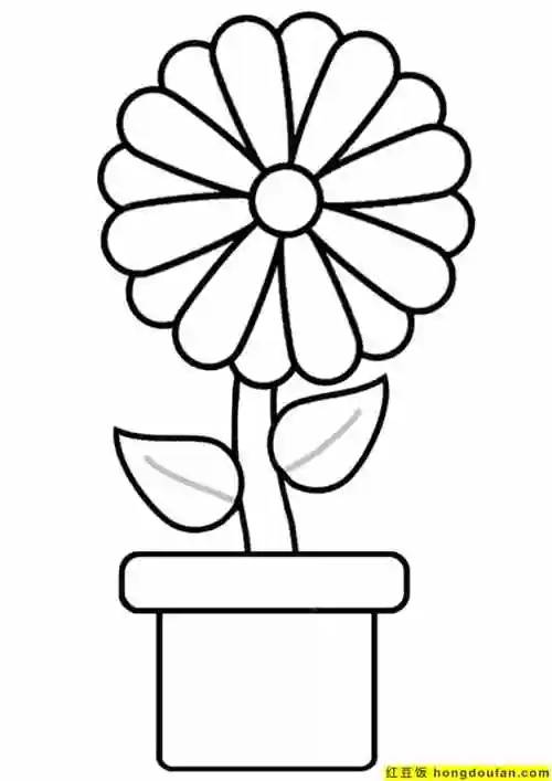 7张有趣可爱的盆栽花朵植物儿童简笔画-红豆饭小学生简笔画大全