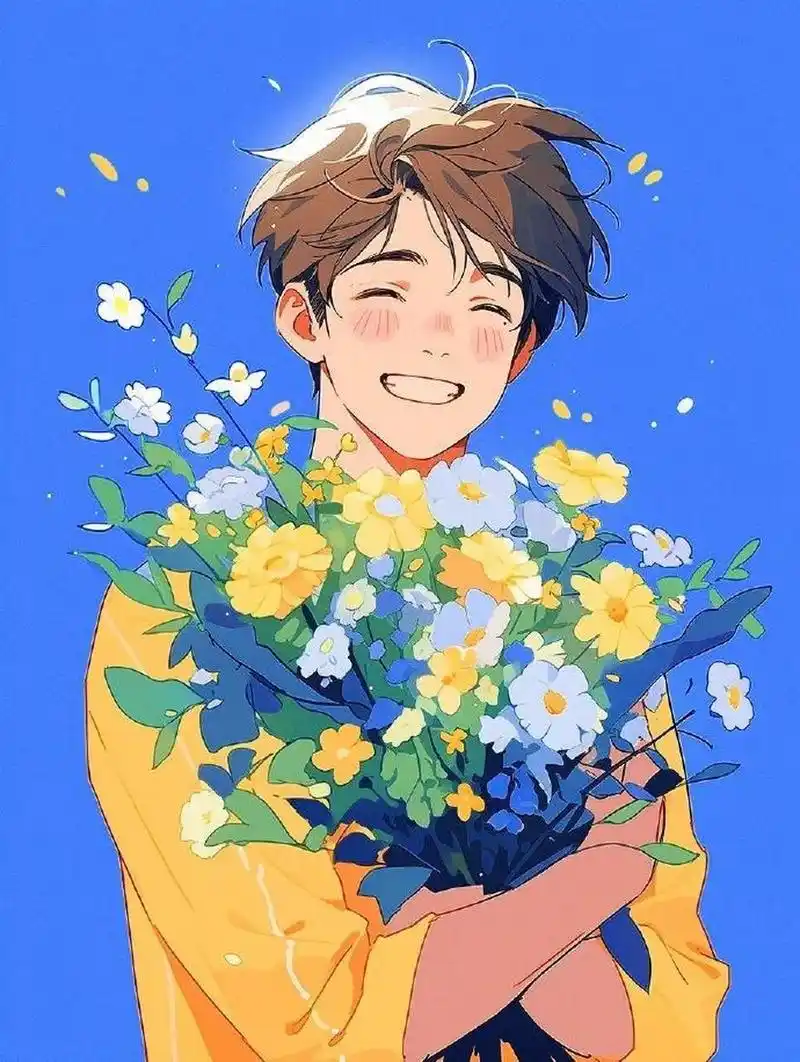 笑容治愈手捧花情侣头像