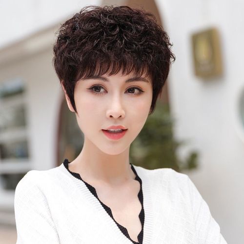女真发全头套假发逼真女短发中老年卷发透气蓬松卷发真发头假发套