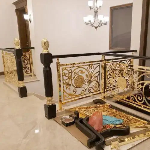 欧式别墅铝艺雕花楼梯扶手外悬挂式楼梯纯铜中式护栏yis1100