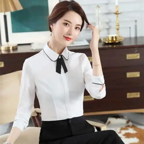柏漫丝 职业白衬衫女长短夏新款时尚气质修身衬衣秋春装正装工作服