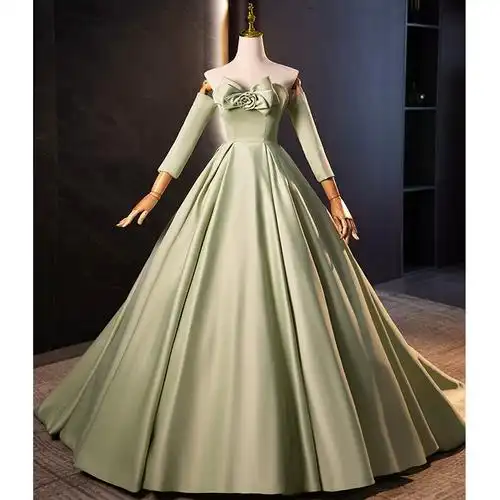 绿色公主成人礼蓬蓬裙影楼拍照主题敬酒服2023新款高级感礼服法式