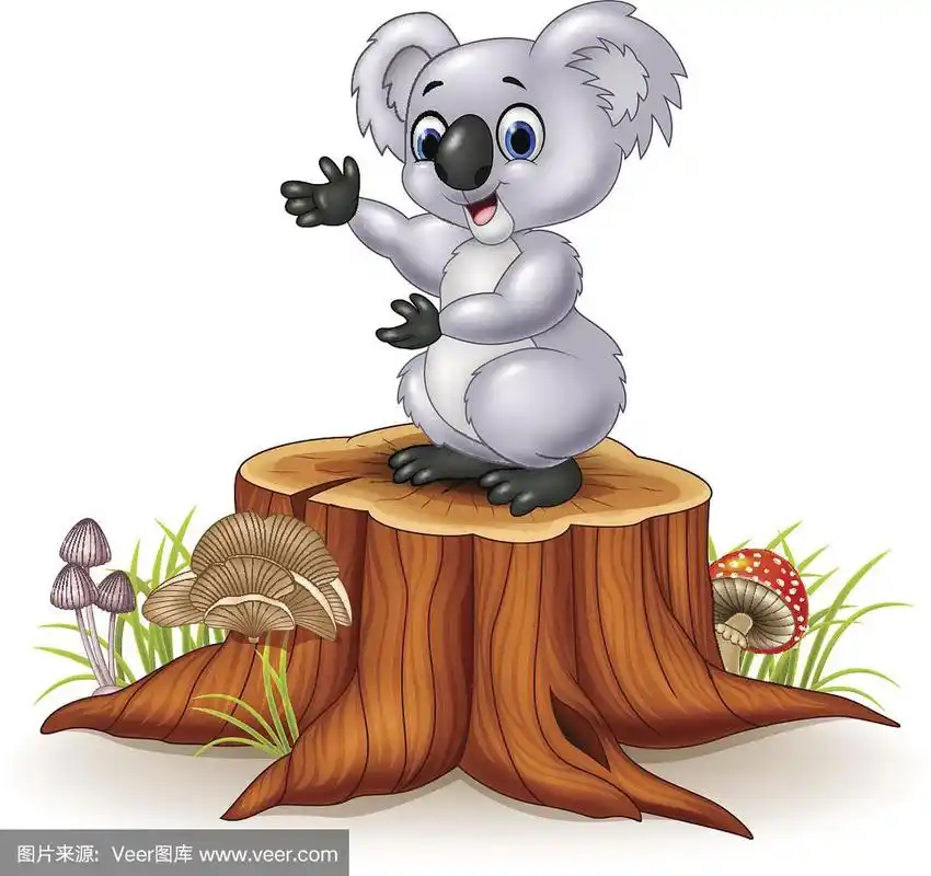 卡通,树袋熊,树桩,可爱的,肖像