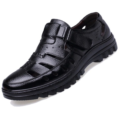 男皮凉鞋真皮透气镂空男士皮鞋中老年爸爸鞋中年老人鞋男凉鞋夏季