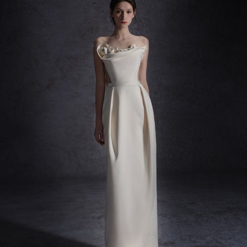 法式轻婚纱2023新款新娘吊带缎面质感出门纱小个子礼服婚纱其他聚