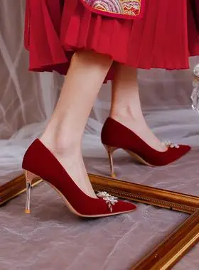 100淘宝店浙江 温州去看看爱斯妮鞋坊婚鞋新娘鞋红色高跟鞋夏季女2