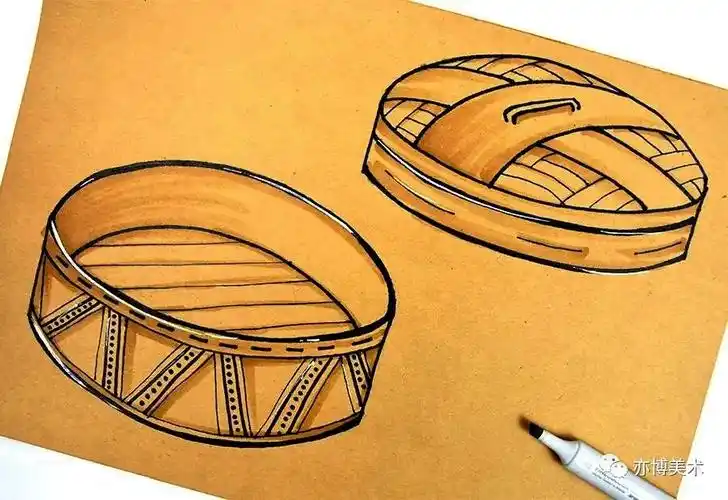 【色粉线描剪贴创意手绘】舌尖上的美味——包子