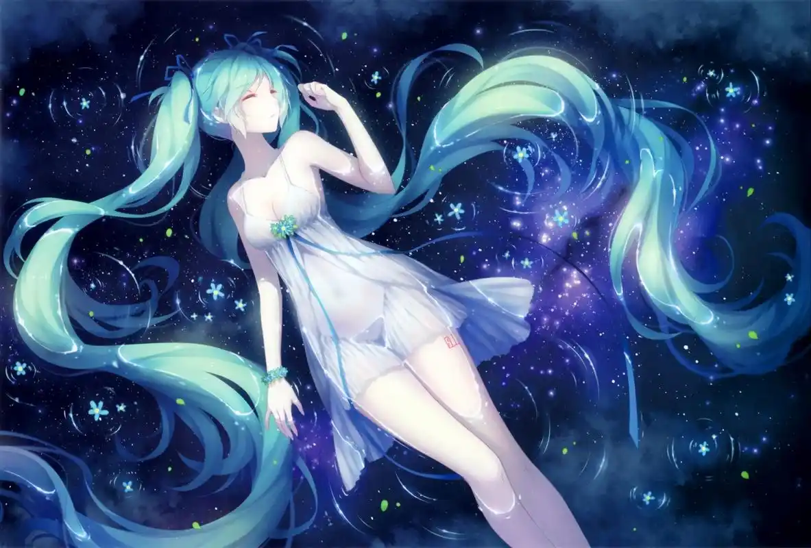 初音未来水中躺唯美蓝色系4k壁纸