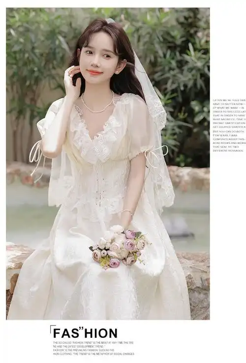 法式轻婚纱订婚连衣裙小众设计宫廷复古公主裙新式婚礼服 40 - 17网