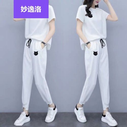 少女装高中生初中生女生网红t恤穿衣服一套时尚潮流宽松韩版短袖两潮