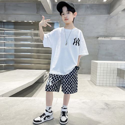 茶小阿十一岁男孩衣服2024新款男童夏装套装中大童小学生短袖短裤两件