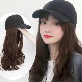 中长发假发女鸭舌帽网红长卷发自然大波浪棒球帽子一体时尚羊毛卷