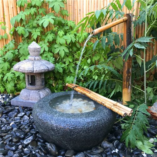 烨琛日式庭院石钵流水惊鹿竹子户外花园阳台禅意水钵水景特价50石盆