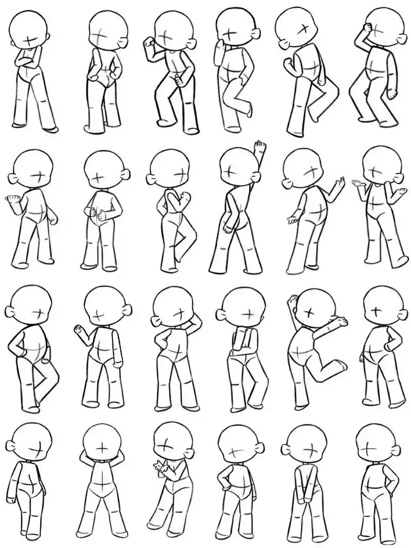 30个常见q版人体站姿大合集|动态线稿练习 常用三头身人物动态合集30