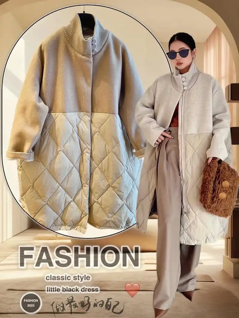 秋冬新款毛呢拼接棉服