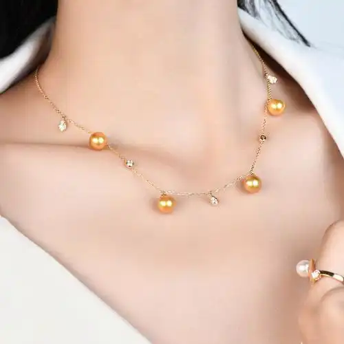 珍珠永妍浪漫气质雅致温柔项链金项链18k海水颈饰