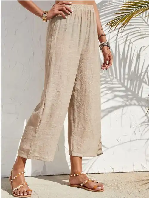 2022亚马逊独立站欧美外贸新款夏季宽松棉麻阔腿裤女裤