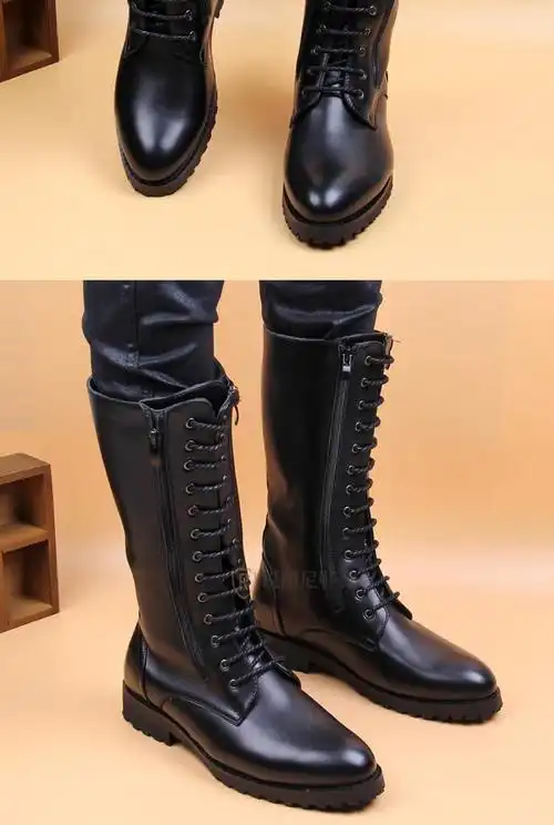 男士长靴男款皮靴高帮马丁靴男鞋冬季加绒保暖系带高筒靴男机车靴