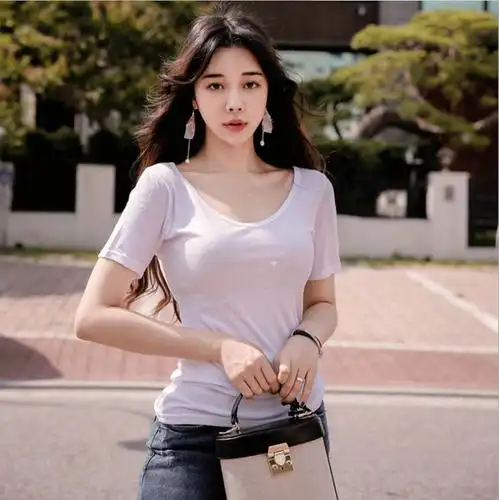 韩国夏宽松微透短袖大圆领纯色t恤性感低领休闲打底衫低胸上衣女