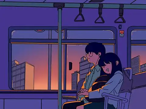 procreate临摹 紫色公交车内的男女